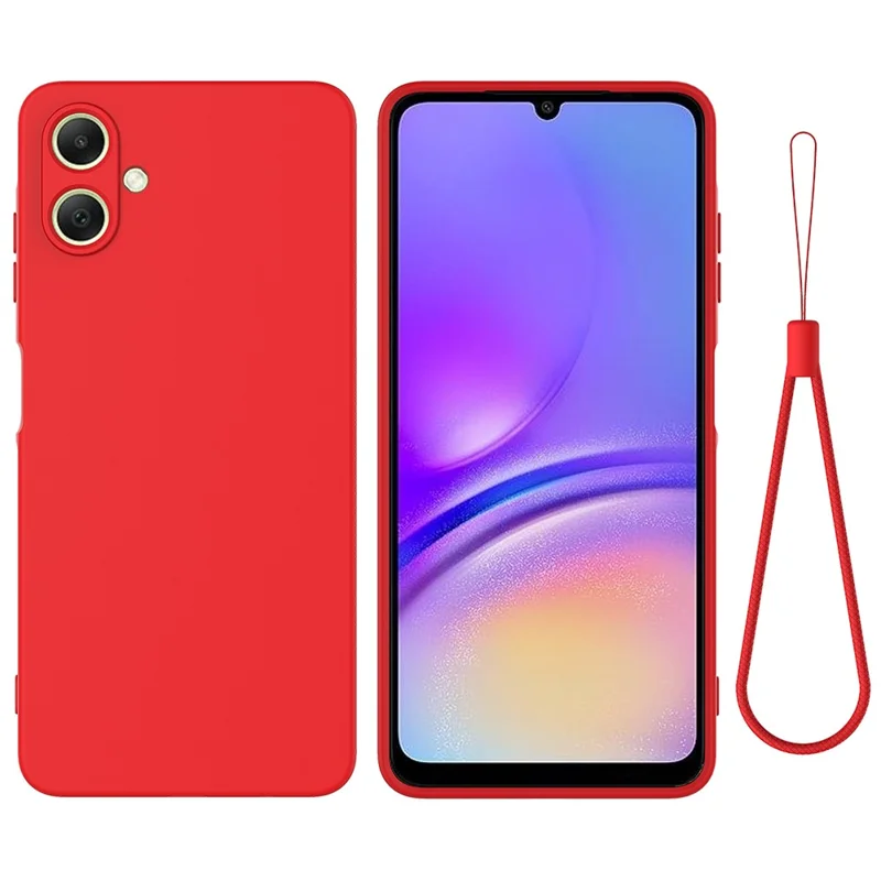 For Samsung Galaxy A06 4G Case Liquid Silicone Anti-Scratch Phone Cover with Hand Strap - Red