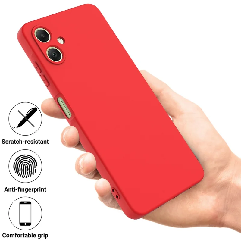 For Samsung Galaxy A06 4G Case Liquid Silicone Anti-Scratch Phone Cover with Hand Strap - Red