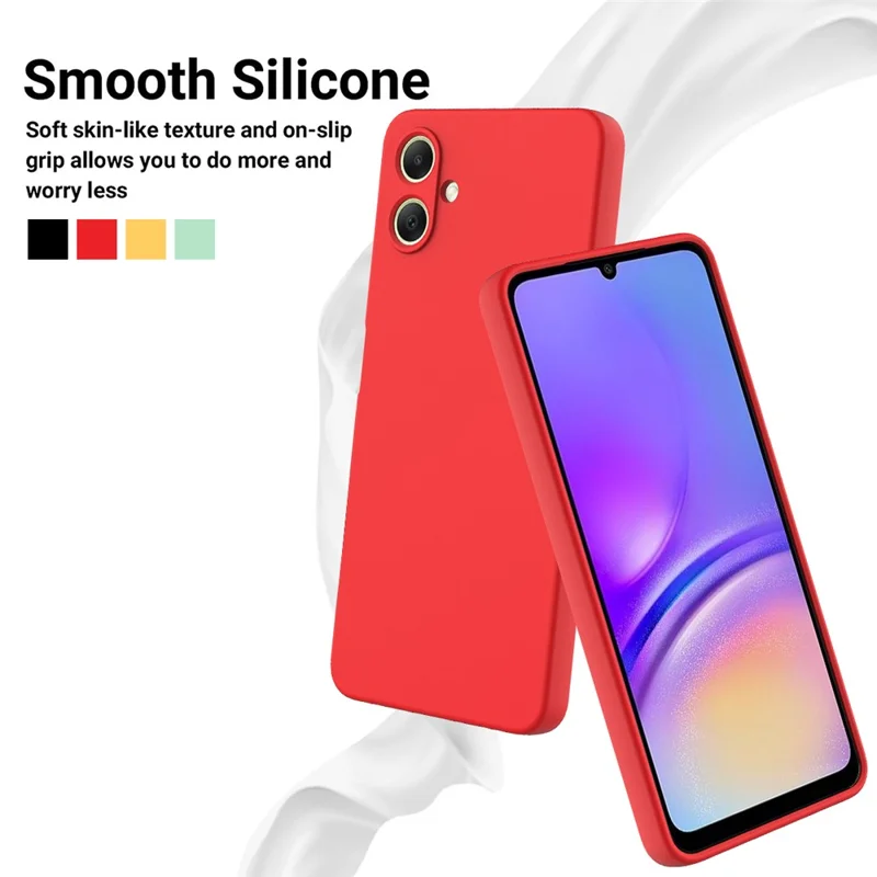 For Samsung Galaxy A06 4G Case Liquid Silicone Anti-Scratch Phone Cover with Hand Strap - Red
