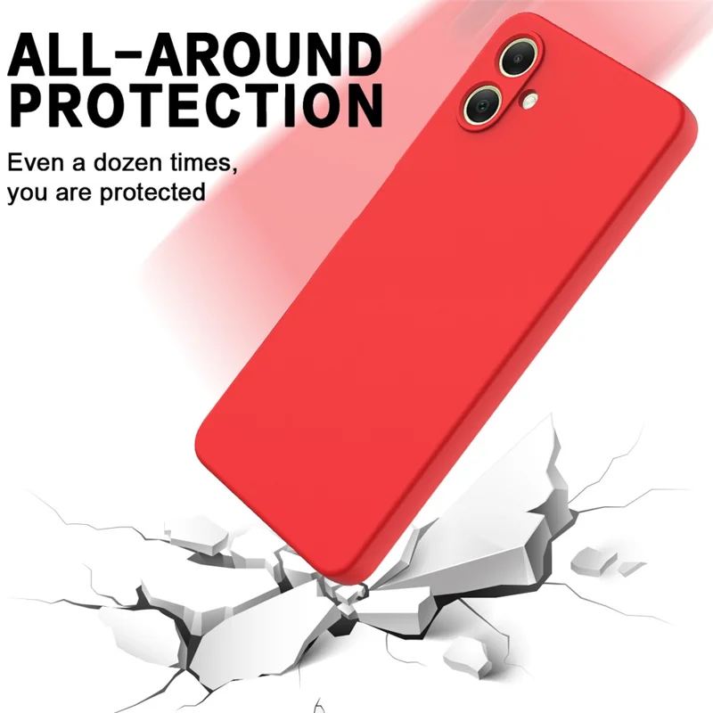 For Samsung Galaxy A06 4G Case Liquid Silicone Anti-Scratch Phone Cover with Hand Strap - Red