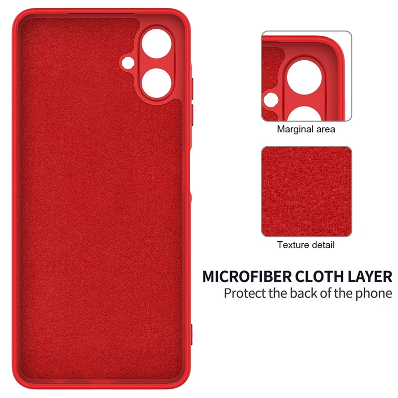For Samsung Galaxy A06 4G Case Liquid Silicone Anti-Scratch Phone Cover with Hand Strap - Red