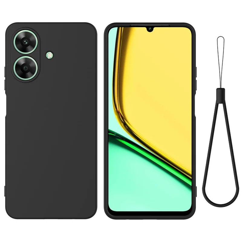 Para Realme Narzo N61 Case 4G Liquid Silicone Silicone Cubierta de Teléfono Anti-Scratch Con Correa de Mano - Negro