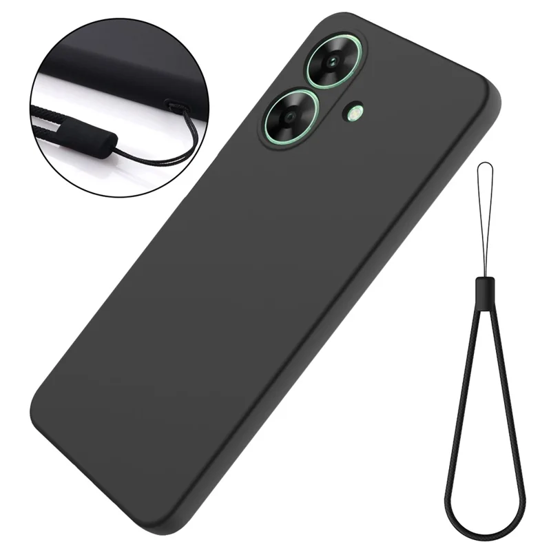 Para Realme Narzo N61 Case 4G Liquid Silicone Silicone Cubierta de Teléfono Anti-Scratch Con Correa de Mano - Negro