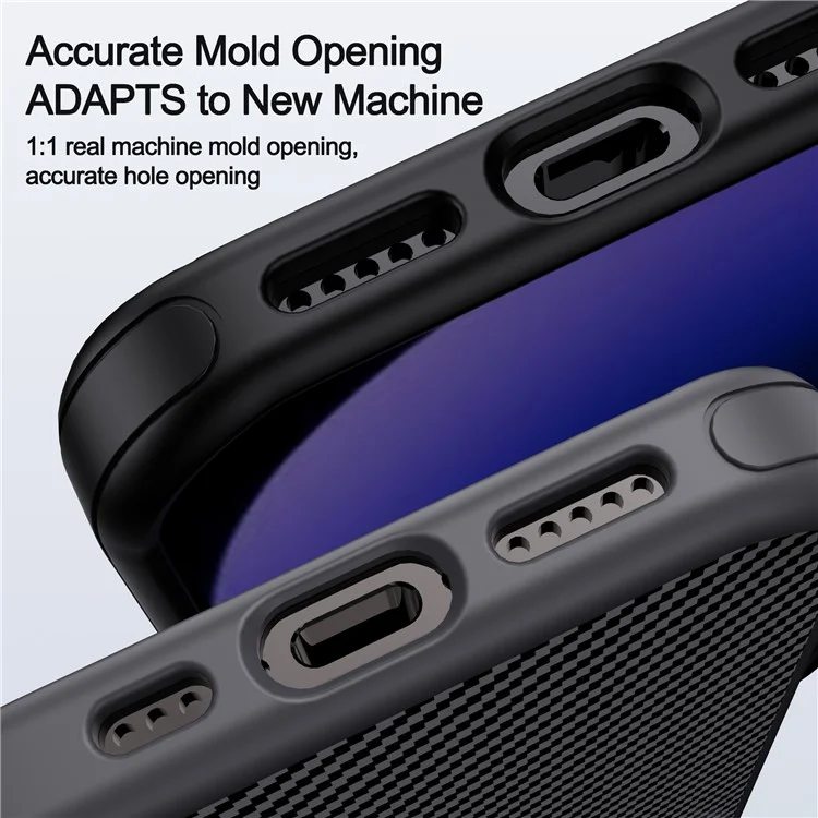 IPAKY Para iPhone 16 Pro Max Carcasa TPU Textura de Fibra de Carbono Cubierta del Teléfono Marco de Lente de Metal - Negro