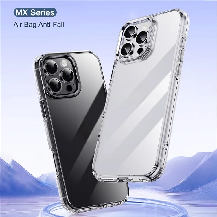 IPAKY для iPhone 16 Pro Clear Case Metal Lens Frame Shockproof TPU Phone Cover - Silver