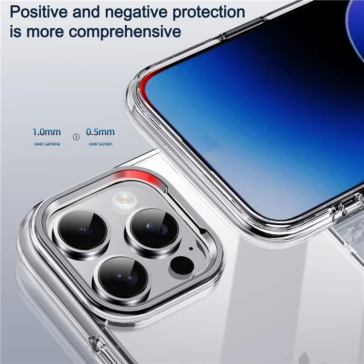 IPAKY для iPhone 16 Pro Clear Case Metal Lens Frame Shockproof TPU Phone Cover - Silver