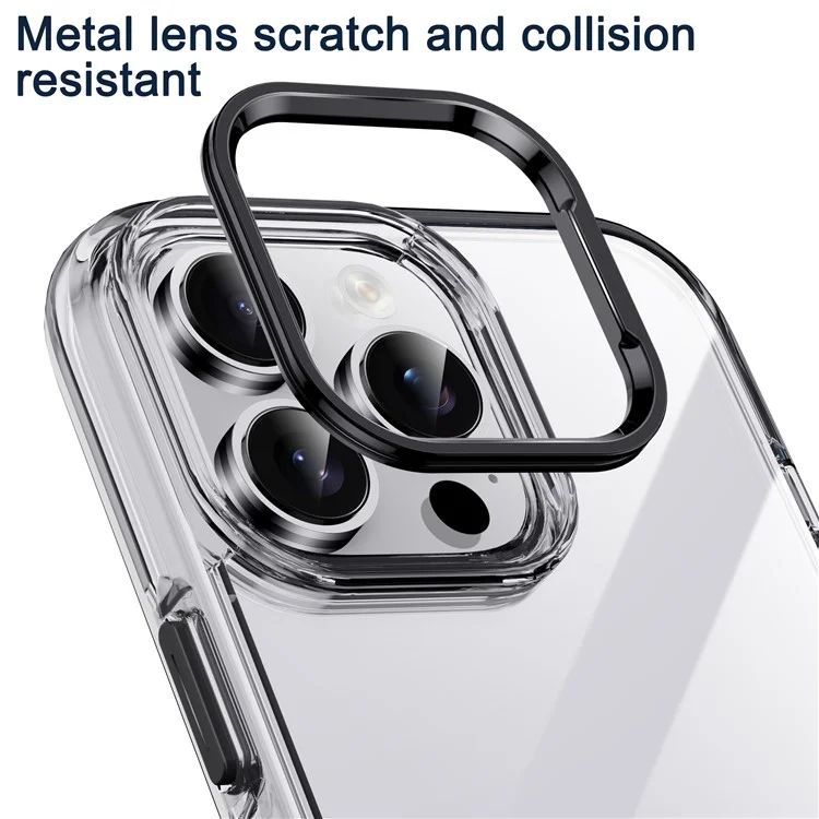 IPAKY для iPhone 16 Pro Clear Case Metal Lens Frame Shockproof TPU Phone Cover - Silver