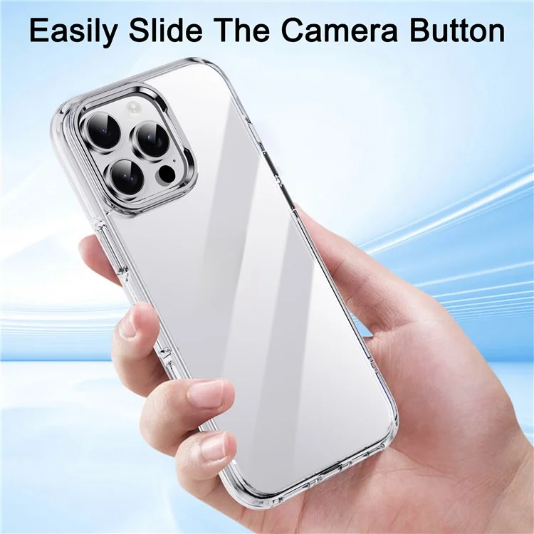 IPAKY для iPhone 16 Pro Clear Case Metal Lens Frame Shockproof TPU Phone Cover - Silver