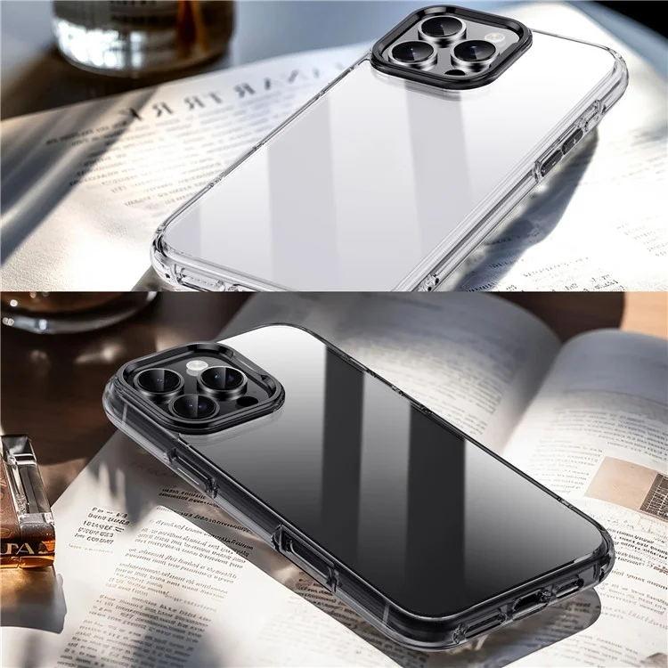 IPAKY для iPhone 16 Pro Clear Case Metal Lens Frame Shockproof TPU Phone Cover - Silver
