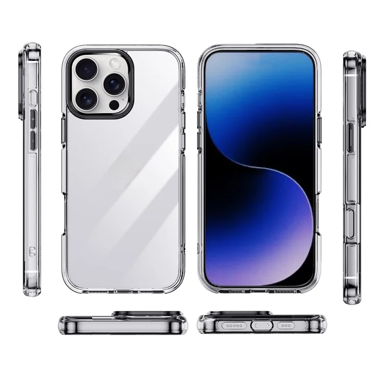 IPAKY для iPhone 16 Pro Clear Case Metal Lens Frame Shockproof TPU Phone Cover - Silver