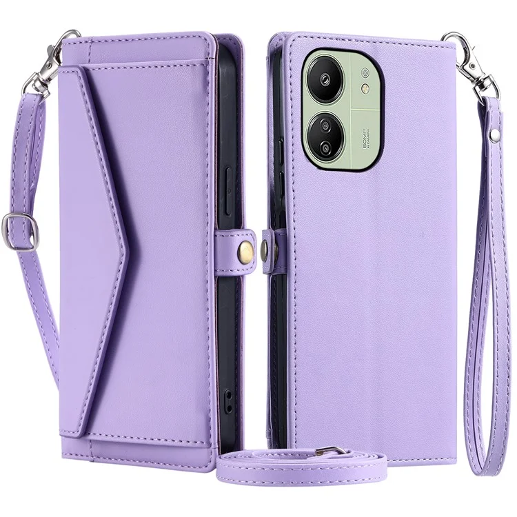 Para Xiaomi Redmi 13C 5G / 13C 4G Case de Cuero Funda Para la Billetera Con Correas - Púrpura