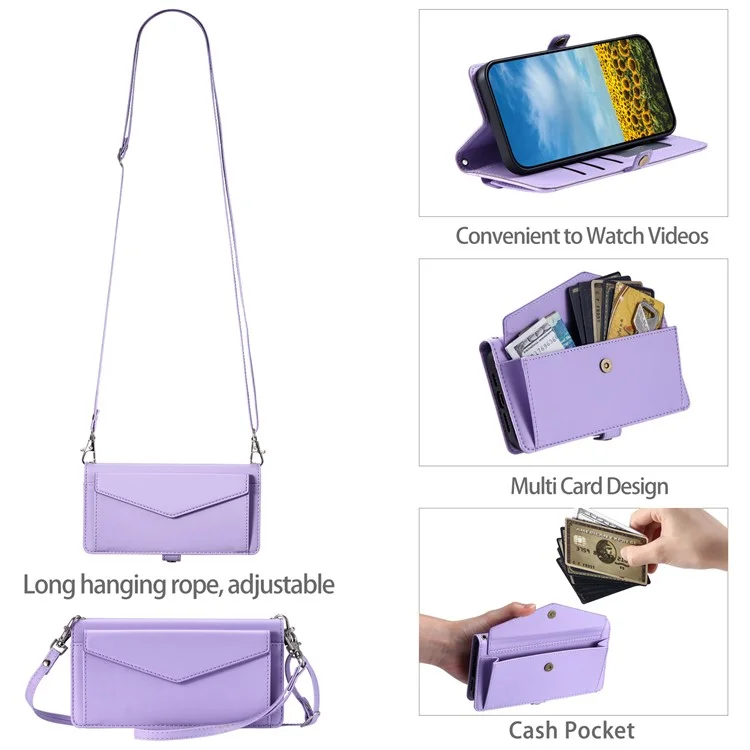 Para Xiaomi Redmi 13C 5G / 13C 4G Case de Cuero Funda Para la Billetera Con Correas - Púrpura