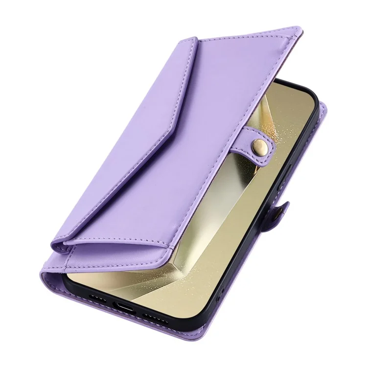 For Samsung Galaxy S24+ Leather Case Wallet Stand Phone Cover with Straps - Purple