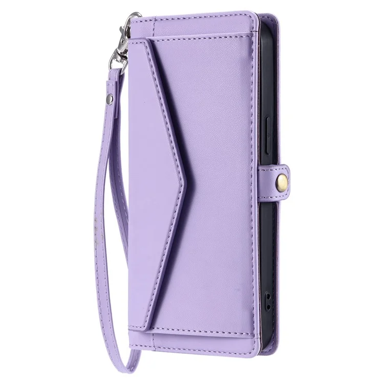 For Samsung Galaxy S24+ Leather Case Wallet Stand Phone Cover with Straps - Purple