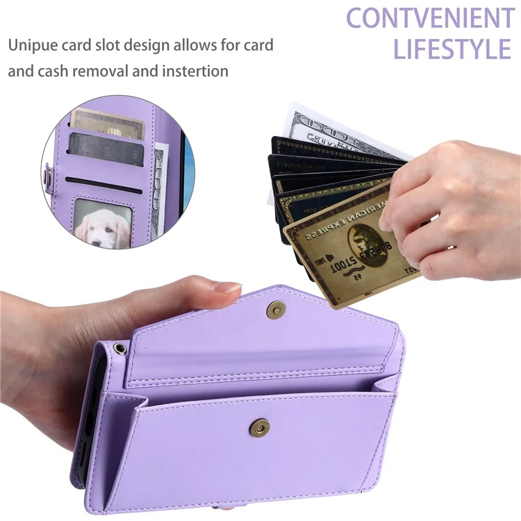 For Samsung Galaxy S24+ Leather Case Wallet Stand Phone Cover with Straps - Purple