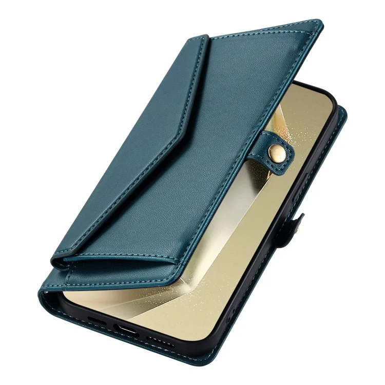 Para Samsung Galaxy S24 Case de Cuero Capacitación de la Billetera de la Billetera Con Correas - Verde Negruzco