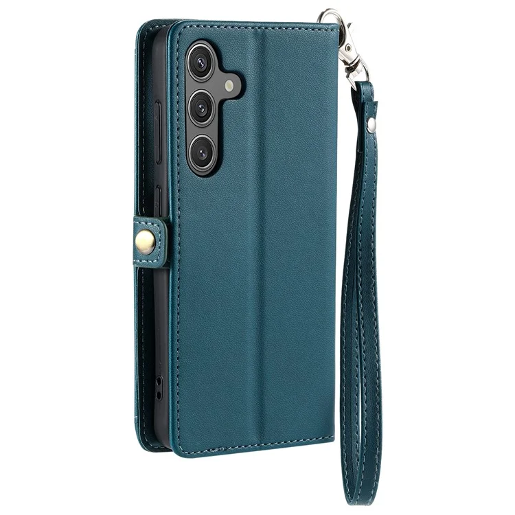 Para Samsung Galaxy S24 Case de Cuero Capacitación de la Billetera de la Billetera Con Correas - Verde Negruzco