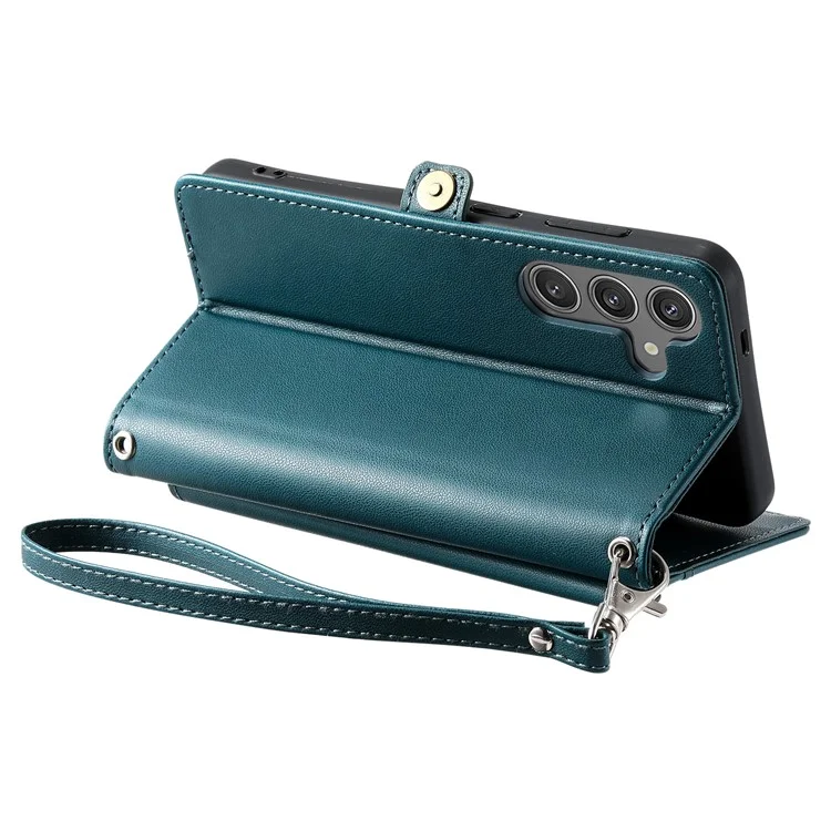 Para Samsung Galaxy S24 Case de Cuero Capacitación de la Billetera de la Billetera Con Correas - Verde Negruzco