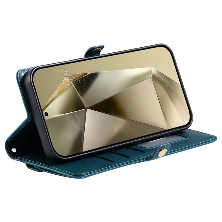 Para Samsung Galaxy S24 Case de Cuero Capacitación de la Billetera de la Billetera Con Correas - Verde Negruzco
