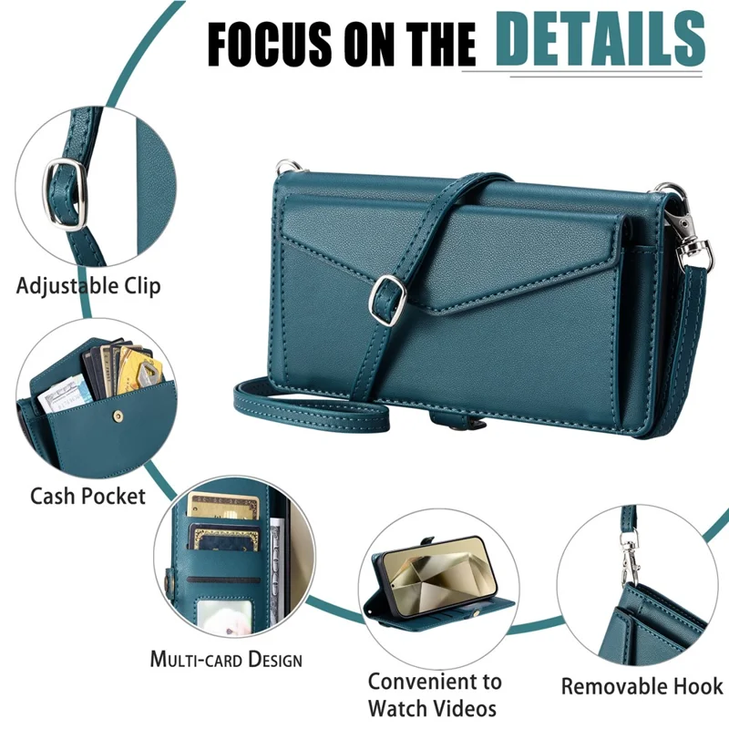 Para Samsung Galaxy A34 5G Case de Cuero Funda de la Billetera Cubierta Del Teléfono Con Correas - Verde Negruzco