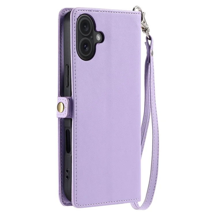For iPhone 16 Leather Case Wallet Stand Phone Cover with Straps - Purple