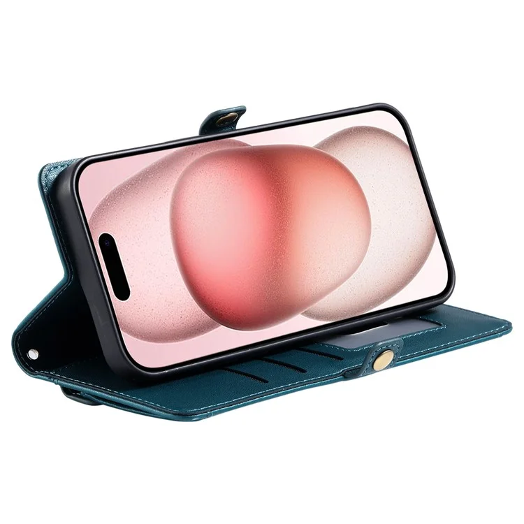 Para Iphone 15 Case de Cuero Case de Billetera Cubierta de Teléfono Con Correas - Verde Negruzco