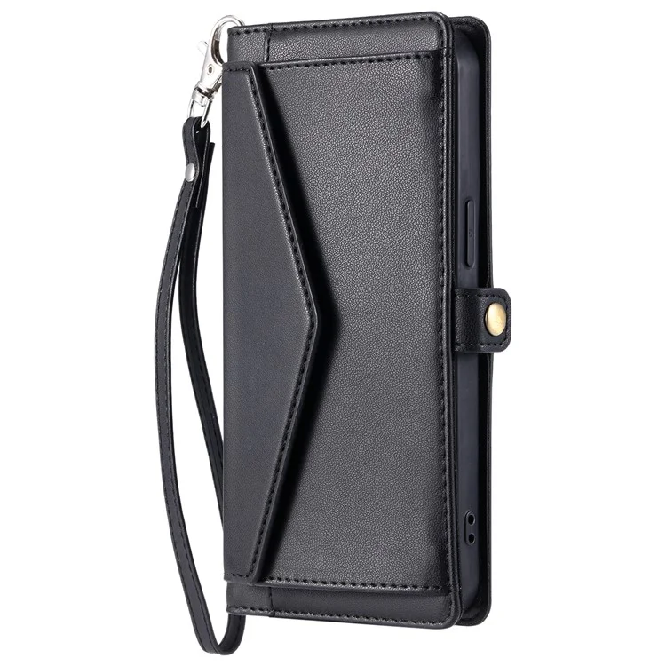 For Sony Xperia 1 VI Leather Case Wallet Stand Phone Cover with Straps - Black