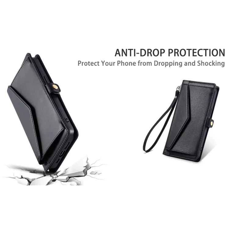 For Sony Xperia 1 VI Leather Case Wallet Stand Phone Cover with Straps - Black