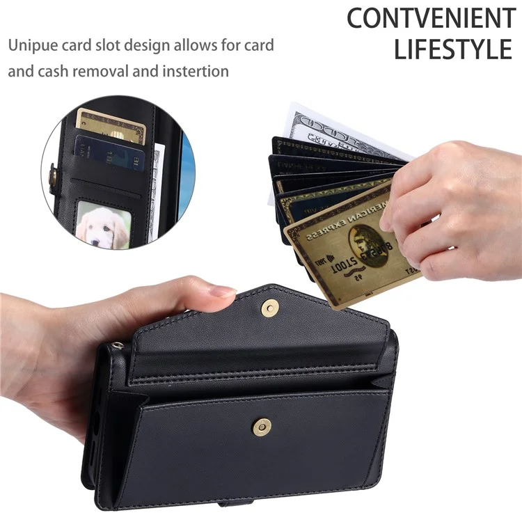 For Sony Xperia 1 VI Leather Case Wallet Stand Phone Cover with Straps - Black