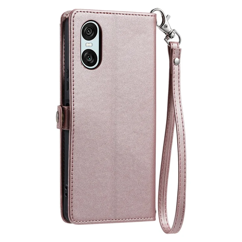 Para Sony Xperia 10 VI Case de Cuero Capacitación Del Teléfono Con Correas - Oro Rosa