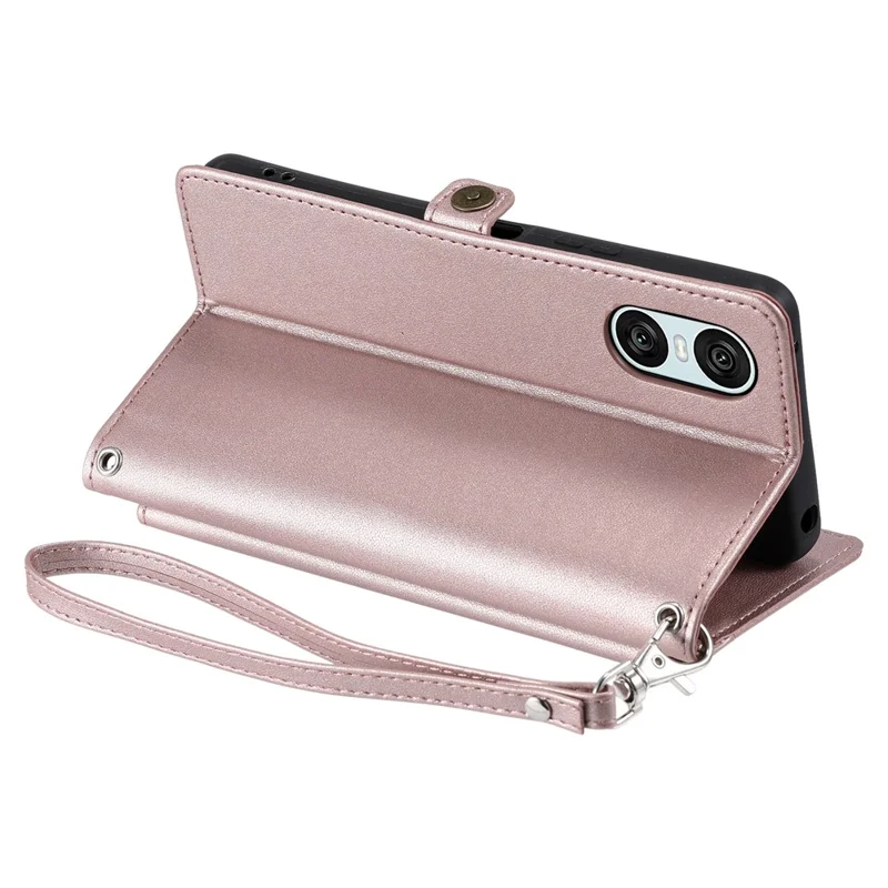 Para Sony Xperia 10 VI Case de Cuero Capacitación Del Teléfono Con Correas - Oro Rosa