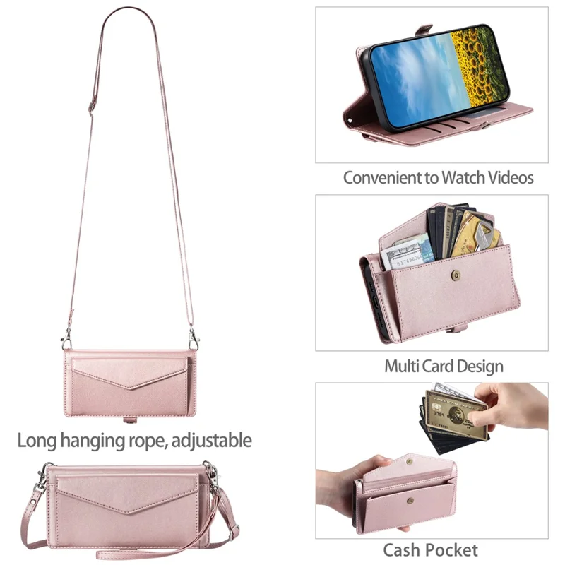 Para Sony Xperia 10 VI Case de Cuero Capacitación Del Teléfono Con Correas - Oro Rosa