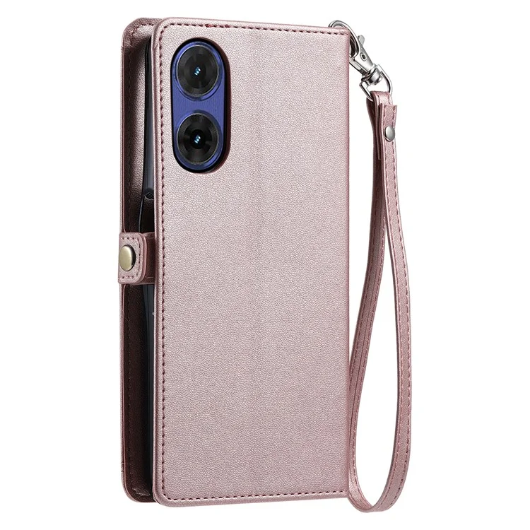Para Motorola Moto G85 5G Funda de Cuero Billetera Soporte Funda Teléfono con Correas - Oro Rosa