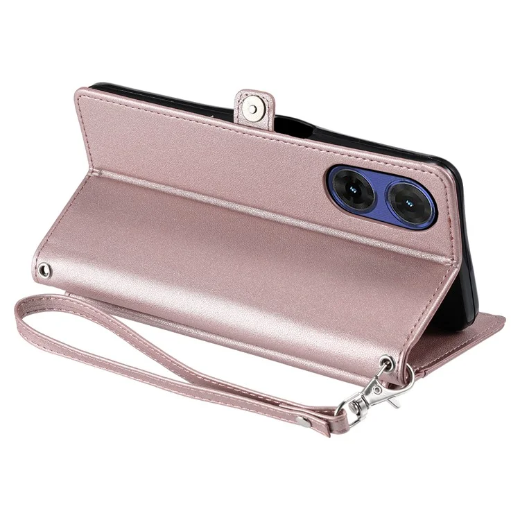 Para Motorola Moto G85 5G Funda de Cuero Billetera Soporte Funda Teléfono con Correas - Oro Rosa