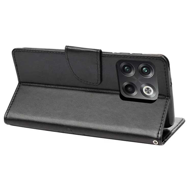 Per OnePlus 10T 5G / Ace Pro 5G Wallet Stand PU Leather Imprinting Flowlies Case di Protezione Completa TPU Copertina Telefonica Con Cinturino - Nero