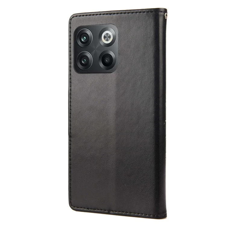Per OnePlus 10T 5G / Ace Pro 5G Wallet Stand PU Leather Imprinting Flowlies Case di Protezione Completa TPU Copertina Telefonica Con Cinturino - Nero