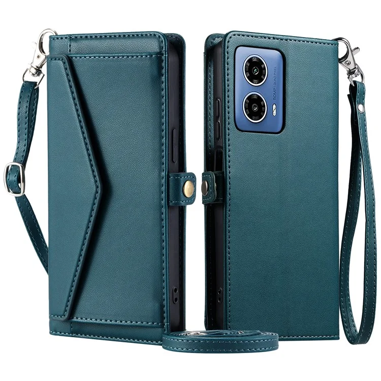 Für Motorola Moto G34 5G Leder Hülle Brieftasche Telefonabdeckung Mit Gurten - Schwärzlich Grün
