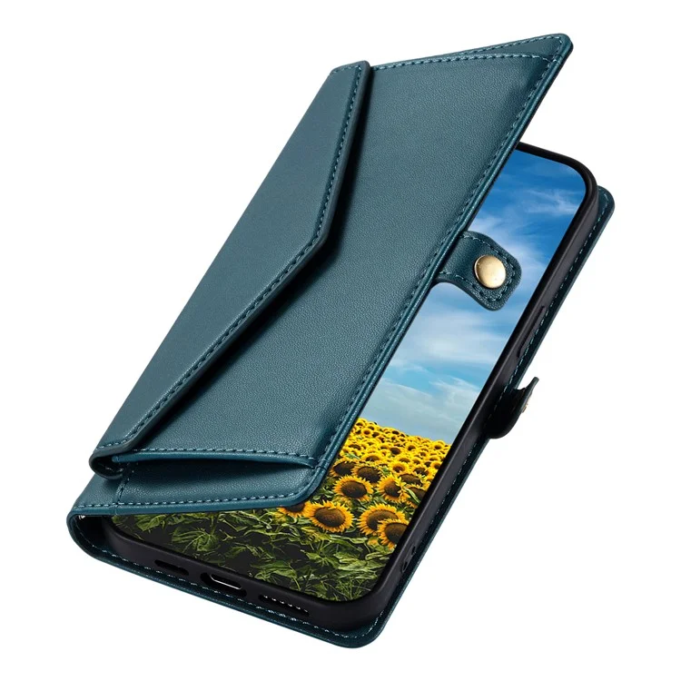 Für Motorola Moto G34 5G Leder Hülle Brieftasche Telefonabdeckung Mit Gurten - Schwärzlich Grün