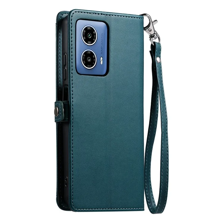 Für Motorola Moto G34 5G Leder Hülle Brieftasche Telefonabdeckung Mit Gurten - Schwärzlich Grün