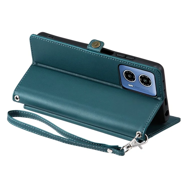 Für Motorola Moto G34 5G Leder Hülle Brieftasche Telefonabdeckung Mit Gurten - Schwärzlich Grün