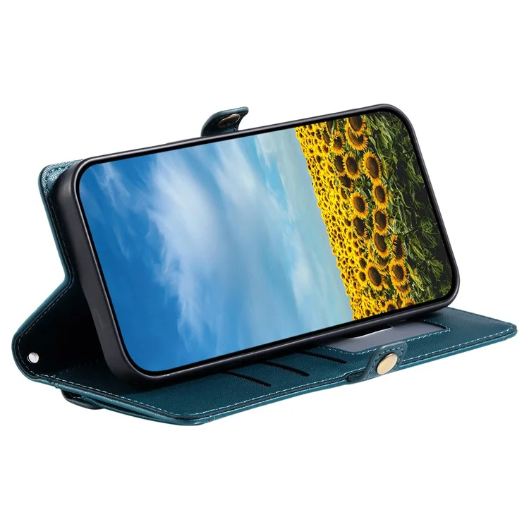 Für Motorola Moto G34 5G Leder Hülle Brieftasche Telefonabdeckung Mit Gurten - Schwärzlich Grün