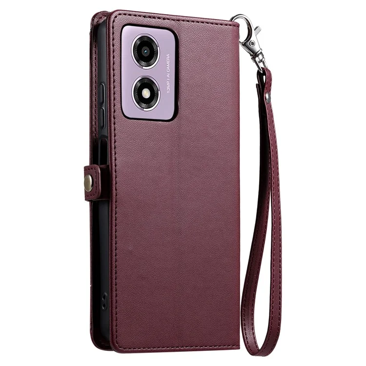Per Motorola Moto E14 4G / G24 4G Custodia in pelle Wallet Stand Phone Cover con cinghie - Rosso vino