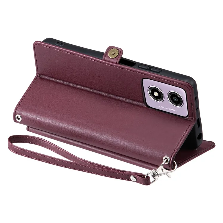 Per Motorola Moto E14 4G / G24 4G Custodia in pelle Wallet Stand Phone Cover con cinghie - Rosso vino