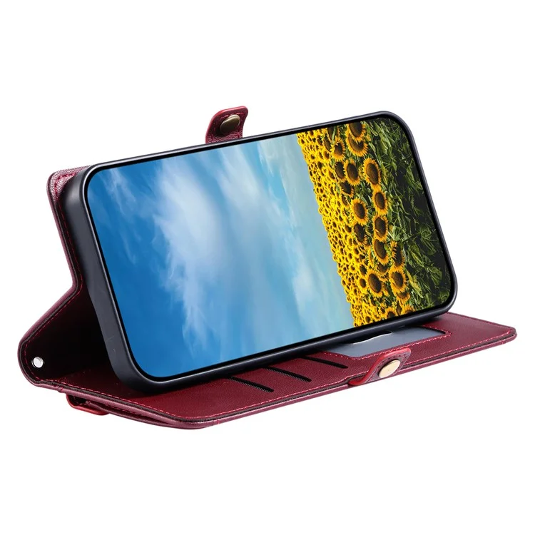 Per Motorola Moto E14 4G / G24 4G Custodia in pelle Wallet Stand Phone Cover con cinghie - Rosso vino