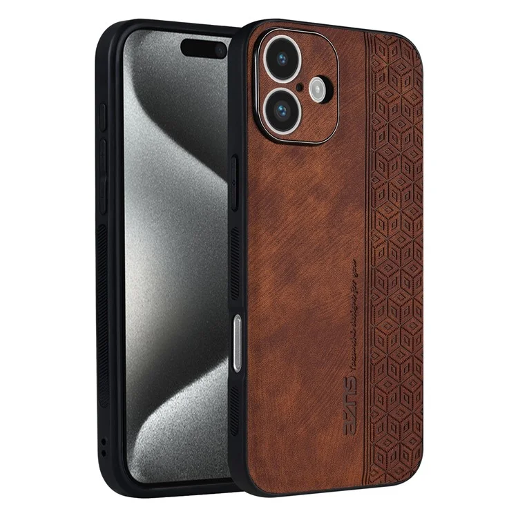 AZNS Para Iphone 16 Plus Case Protective PU Cuero Cubierto TPU TPU Shell - Marrón