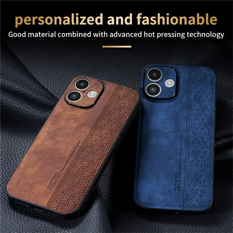 AZNS Para Iphone 16 Plus Case Protective PU Cuero Cubierto TPU TPU Shell - Marrón