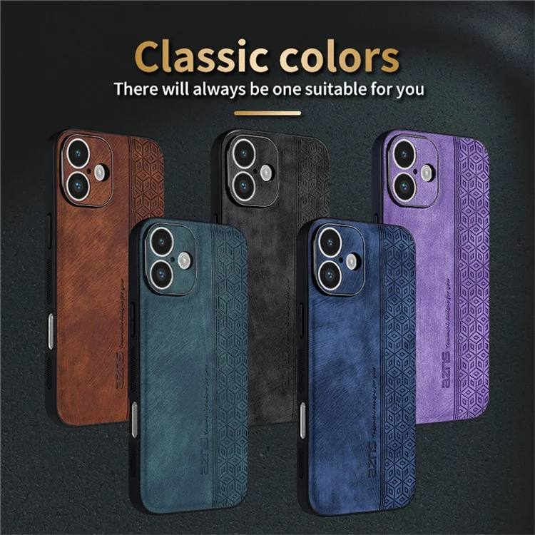 AZNS Para Iphone 16 Plus Case Protective PU Cuero Cubierto TPU TPU Shell - Marrón
