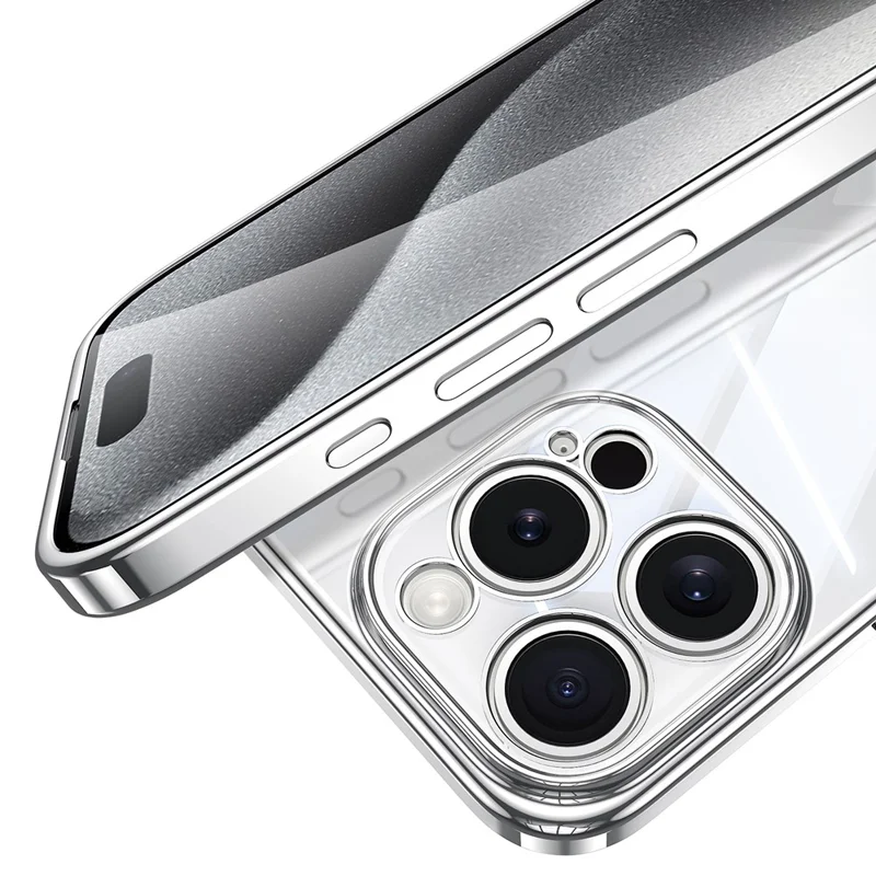 Sulada For Iphone 15 Pro Max Case Alecloplating Ultra Clear Soft Phone Cope с Помощью Запястья PU на Запястье PU - Белый