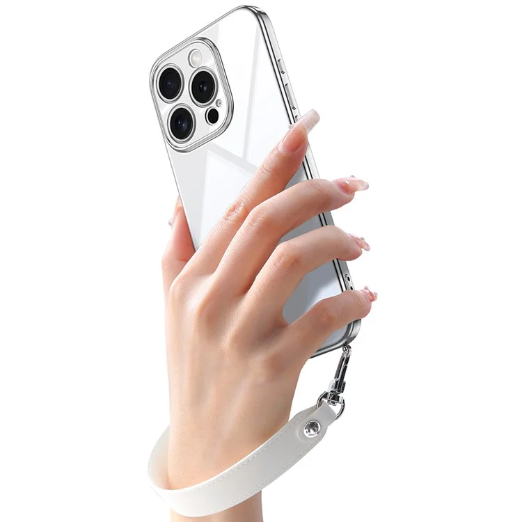 Sulada Para Iphone 16 Pro Max Case Eletroplatando Ultra Clear Soft TPU Tampa de Telefone Com Pulseira PU - Branco