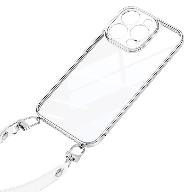 Sulada Para Iphone 16 Pro Case Eletroplating Ultra Clear Soft TPU Tampa de Telefone Com Pulseira PU - Branco